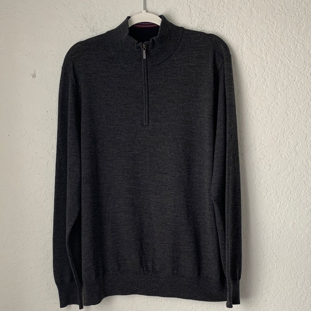 Brooks Brothers Extra Fine Merino Wool Men's Grey 1/4 Zip Sweater Size XL